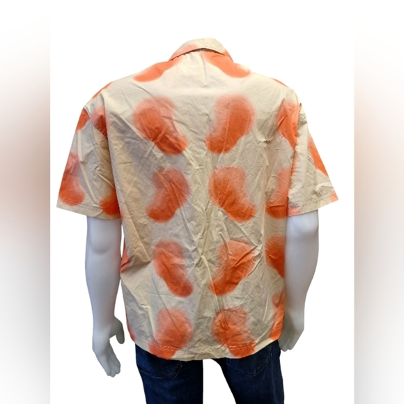 Zara NWOT Button Down Short Sleeve Orange/Creme Size Medium - Picture 2 of 6